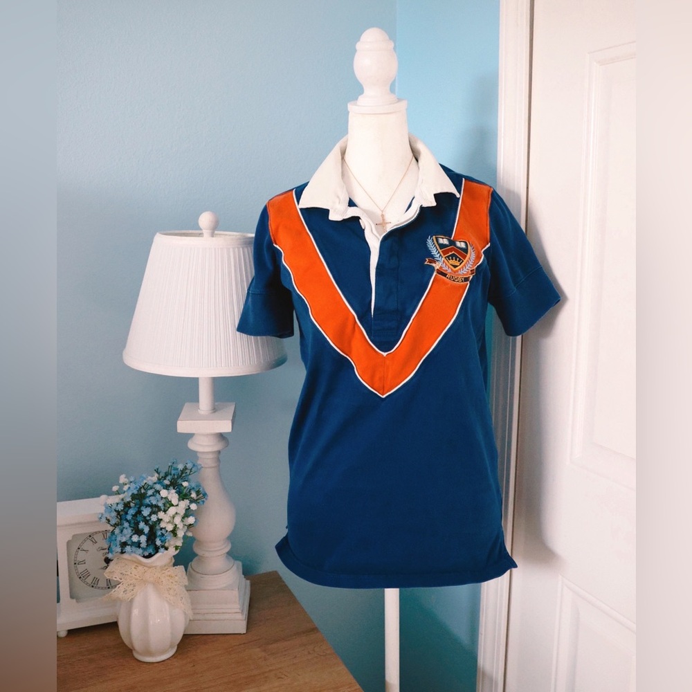 Rugby Ralph Lauren Navy & Orange Crest Rugby Polo - Picture 4 of 5